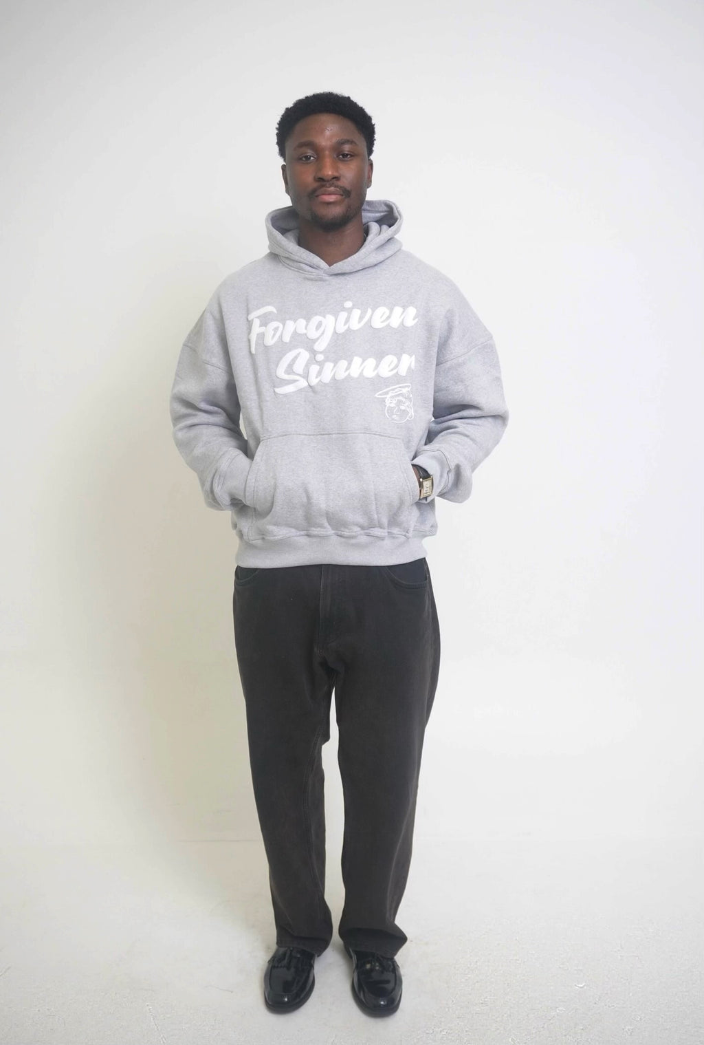 FORGIVEN SINNER HOODIE (GREY/WHITE)